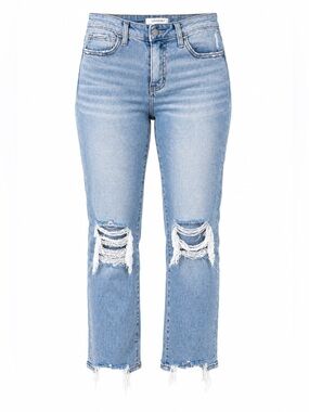 Lovervet by Vervet Cropped Jeans US 28 High Rise Distressed Ankle & Knee Raw Hem
